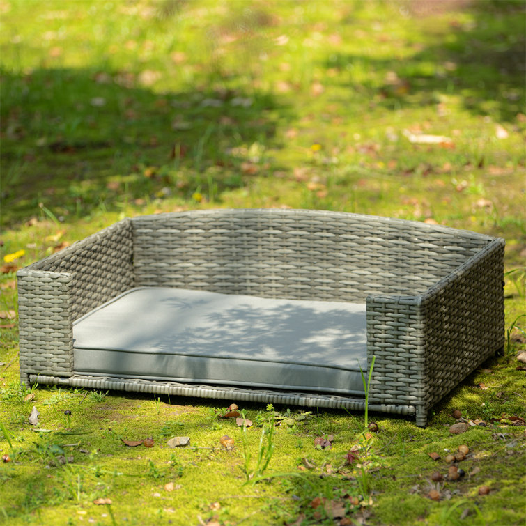 Woven Rattan Style Dog Bed Outdoor Furniture With Cushion Dark Gray